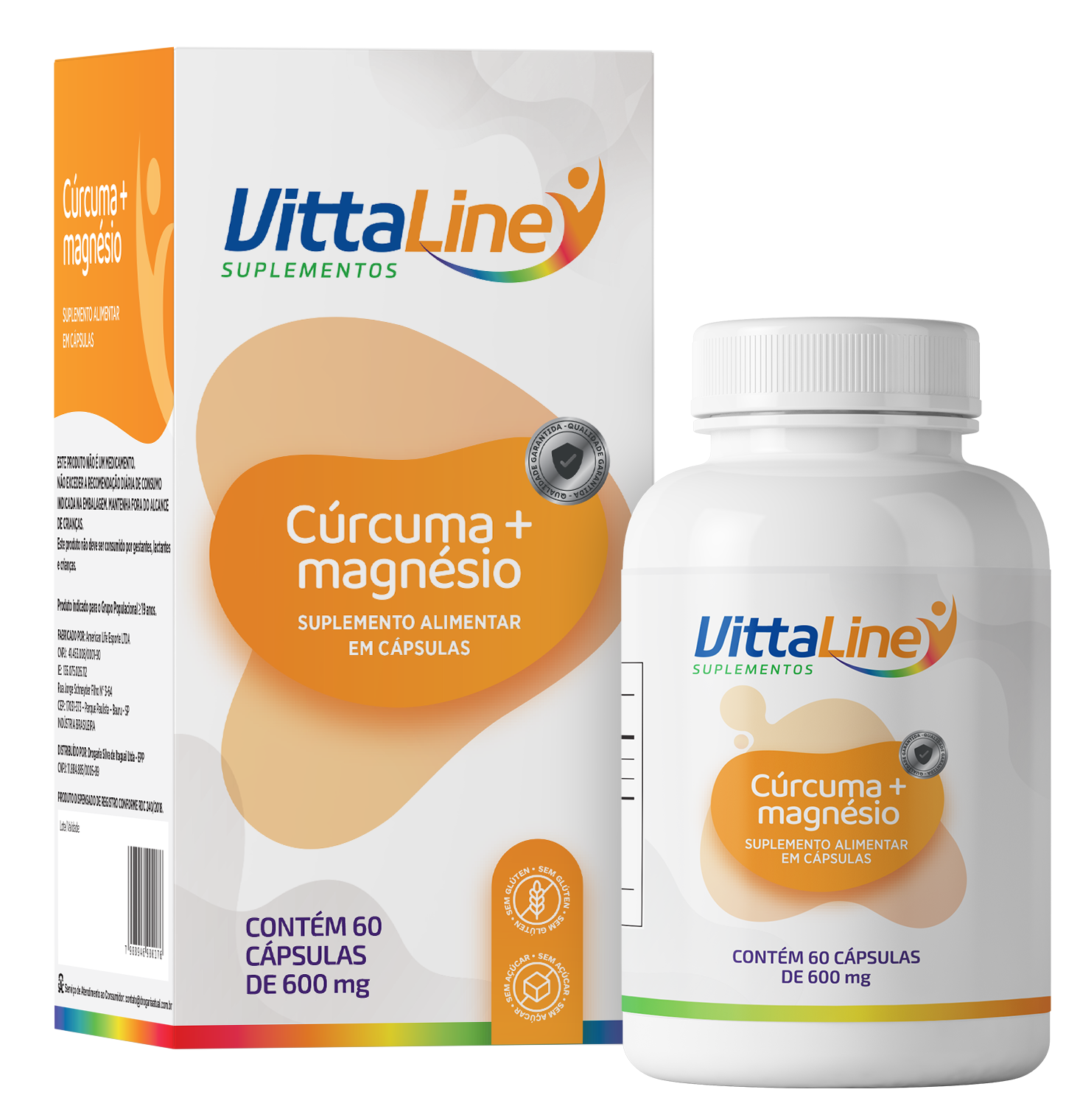 Vittaline Cúrcuma + Magnésio c/ 60 cáps.